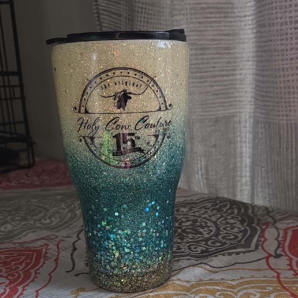 Holy Cow Couture Glitter Mug - Teal and Gold